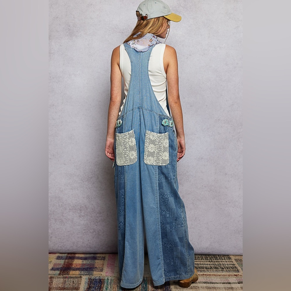POL Printed Patchwork Denim Overalls - Picture 4 of 6